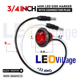 Ledvillage 100 Pcs 3/4 Inch Round Side Marker Red Lens & Light Button 3 LED with Connector Plugs for Trailer Truck Lorry SUV ATV RV Bus Clearance Signal Lamps 12V DC