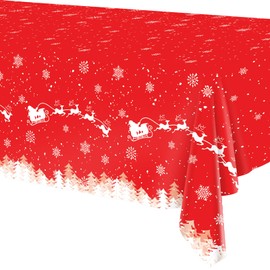 HNH Christmas Santa's Sleigh Table Covers Disposable Tablecloths Red 2 Pieces for Table Decorations 137 x 274cm