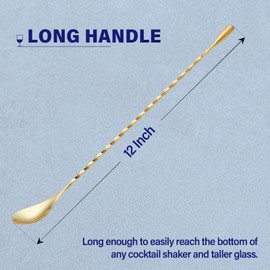 2 Pcs 12 Inches Bar Spoon, Long Handle Mixing Stirrers for Drink, Briout Stainless Steel Bar Cocktail Shaker Spoon, Gold