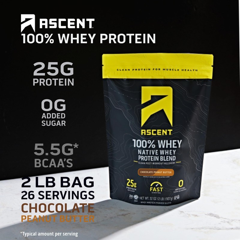 Ascent 100% Whey Protein Powder - Post Workout Whey Protein