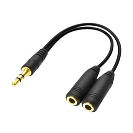 Earphone Splitter Cable, Earphone Jack, Phone Calls, Dual Pole, 0.1 inch (3.5 mm) Distribution Cable, 11.8 inches (30 cm), Microphone Function, 4 Pole Mini Plug Male to 2 x 4 Pole Stereo Female, Gold