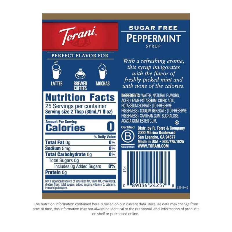 Torani Sugar Free Syrup, Peppermint, 25.4 Ounces (Pack of 4)