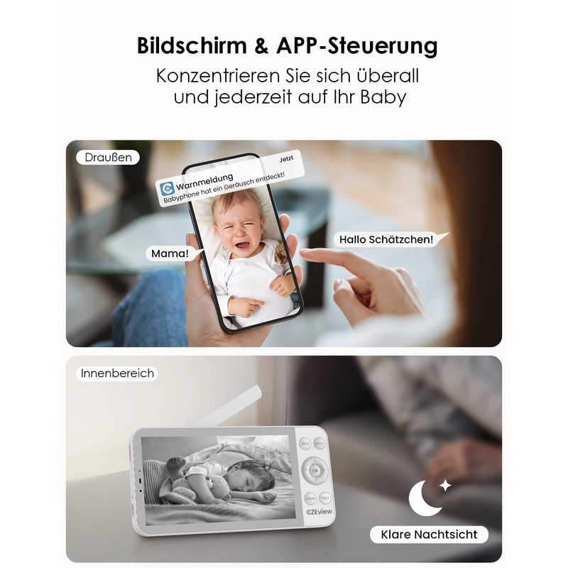CZEview 5.5 Inch 2K Baby Monitor with Camera, HD Night