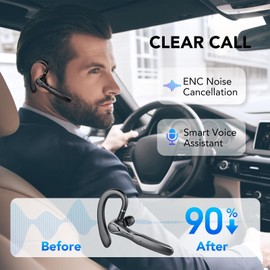 Bluetooth Headset V5.3, 100Hrs Talktime Bluetooth Earpiece, Hands Free Earpiece with ENC Noise Cancelling Mic, LED Display, Wireless Headset IP7 Waterproof, bluetooth earphones for Driving/Office