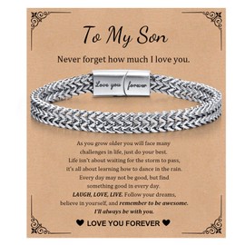 FLHEART Men's Bracelets Gifts for Men Boys - 7.5 Inches Stainless Steel Franco Chain Bracelet Engraved Love You Forever for Men, 18th Birthday Presents for Boys, Son Gifts from Mum Dad for Birthday
