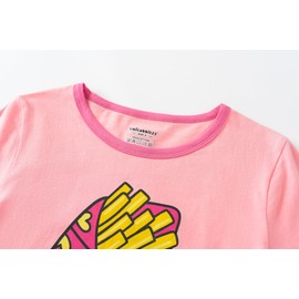 UNICABBIT21 Pajamas for Girls Cute Pink Sweet Fries Pants and Short Sleeve Tee Big Kids Sleepwear Set Size 10