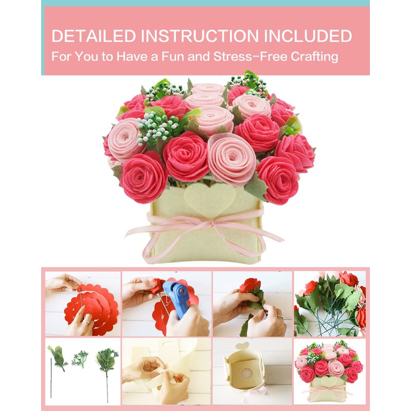 DIY Felt Flower Kit, Felt Pink Rose Bouquet Kit, Floral