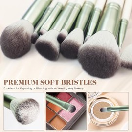 HEYMKGO - Set de 12 Brochas de Maquillaje Profesionales Premium Sintéticas para Base, Polvos, Rubor, Corrector, Difuminado, Sombra de Ojos, Labios, Cejas, con Estuche de Viaje