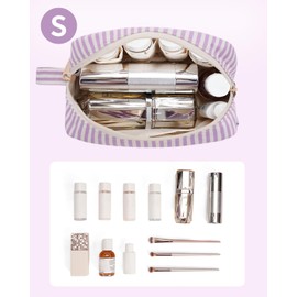 Small Makeup Bag for Purse Travel Makeup Pouch Mini Cosmetic Bag Zipper Pouch for Women(Purple Stripe, Small)