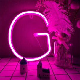 Neon Letter Lights LED Pink Neon Letter Signs Light up Letters 26 Alphabet Letter Lights USB/Battery Powered Creative Night Lamp Decor for Home Party Bar Christmas Wedding Festival Decorative (G)