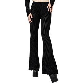 FEOYA Goth Flare Pants Punk Gothic Clothes for Women Lace Mesh Bell Bottom Leggings Black High Waist Emo Trousers