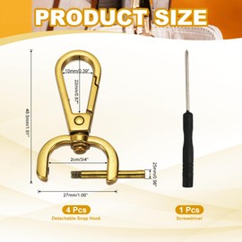 YELARXI Swivel Clasps Hook, 3/4 Inch ID Detachable Snap Hook W/Screw Bar D Ring Claw Clasp with Screwdriver Fit for Lanyard Bag Leather Craft Purse Hardware DIY Bag (4 Pack, Gold)