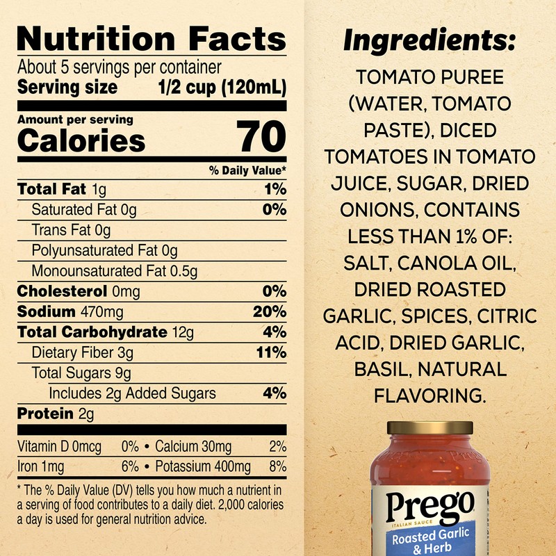 Prego Pasta Sauce, Italian Tomato Sauce with Roasted Garlic &