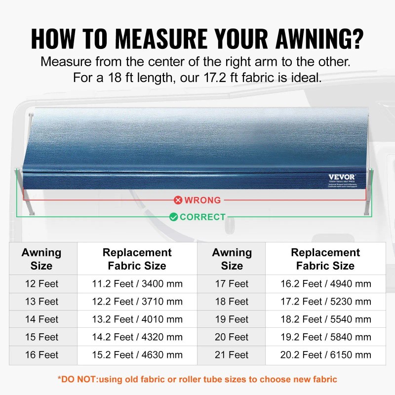 Heavy Duty 18ft Length RV Camper Awning Fabric Replacement 18oz