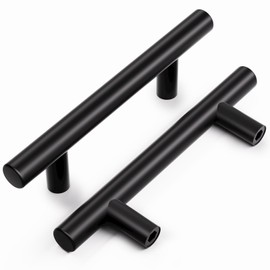 Vepagoo Pack of 5 Furniture Handles, Black 128 mm Hole Spacing Kitchen Handles, Stainless Steel Drawer Handles, Cabinet Handles, Door Handles, Kitchen Round Tube Handles, with 10 Screws (Black, 128