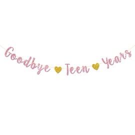 Goodbye Teen Years Banner, Pink Glitter, Girl's 20th Birthday Bunting Banner, Cheers to 20 Years, 20 Years Old Birthday, Happy 20th Birthday Party Decoration Supplies
