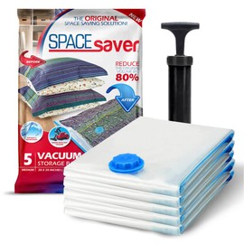 SpaceSaver Vacuum Storage Bags - Clothes Storage Bag Vacuum Pack - Space Saver Vacuum Storage Bags for Clothes Storage, Vacuum Bags for Bedding - Vacuum Bags for Clothes - with Pump (MEDIUM 5-Pack)