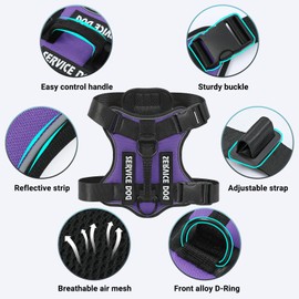 Belababy Dog Harness Small Medium Large, Reflective Tactical No Pull Harness for Dogs in Training, Adjustable Soft Service Pet Vest with Easy Control Handle, Purple, XS