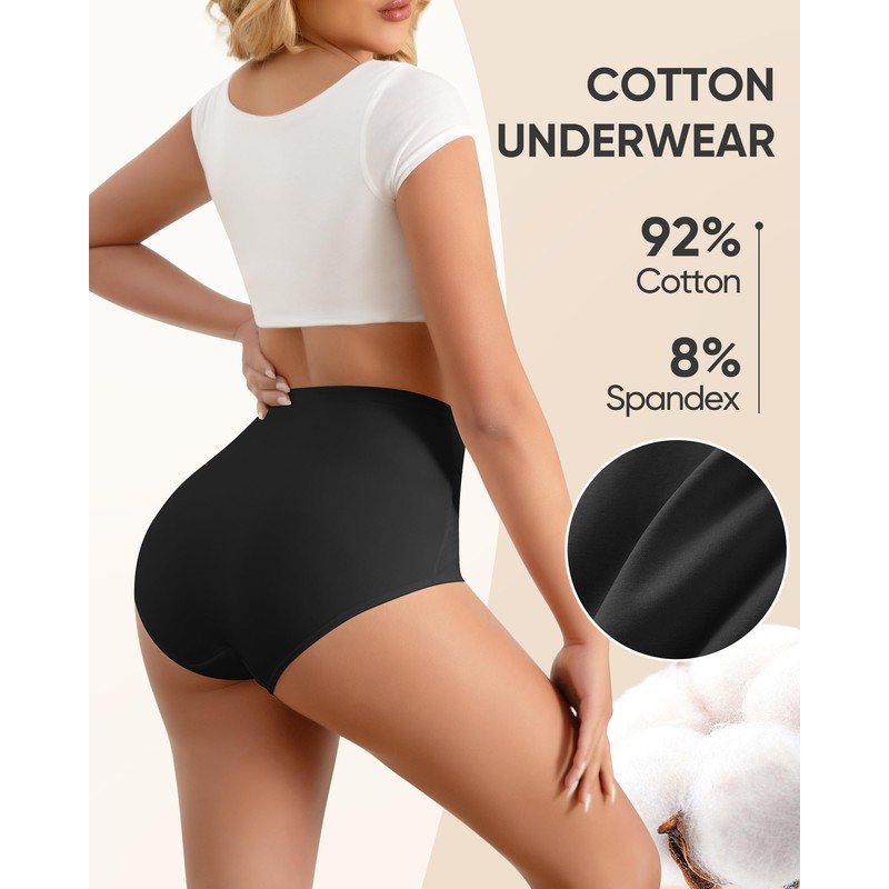 YDQ Womens High Waisted Cotton Underwear 4 Pack Tummy Control