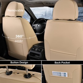 Coverado Car Seat Covers Front Seats, 2 Piece Car Seat Protector with Lumbar Support & Removable Headrest, Breathable Leather Seat Cushion Universal Fit for Truck Automotive Vehicles Beige