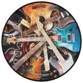Magic Electric Guitar Round Area Rug, Music Guitar Non-Slip Circle Rug for Bedroom Living Room Outdoor Study Playing Floor Mat Carpet, 5.2' Diameter