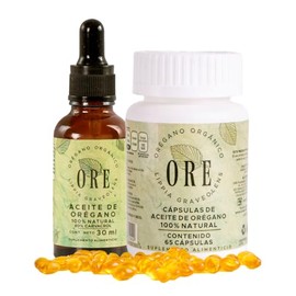 ORE Aceite de Orégano Natural, Set de 30 ml Aceite y 65 Cápsulas de orégano, Suplemento Alimenticio