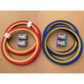 ALTALINE Bicycle TIRES + TUBES 20" x 2.125" Red/ Blue Gum Wall COMP III KNOBBY BMX Bike - 2 tires Red/ Gum Wall with 2 tubes