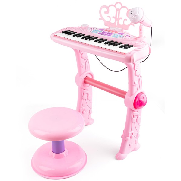 M SANMERSEN Kids Piano Keyboard Toys for 3+ Year Old Girls 37 Keys Piano for Kids with Stool and Microphone Electronic Keyboards Musical Educational Toys Birthday Gifts for Girls Age 3-6, Pink