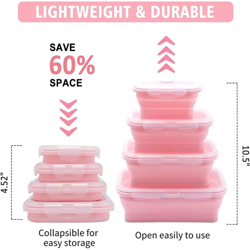 UWEI Loncheras Plegables Y Herméticas De Silicona P/comida 4 Pzs.