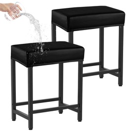 Levoberg Bar Stool Cover Rectangle Waterproof PU Counter Height Barstool Slipcovers Rectangular Vanity Stool Cover Kitchen Counter Saddle Seat Cover for Wooden Metal Bench Set of 2 Black