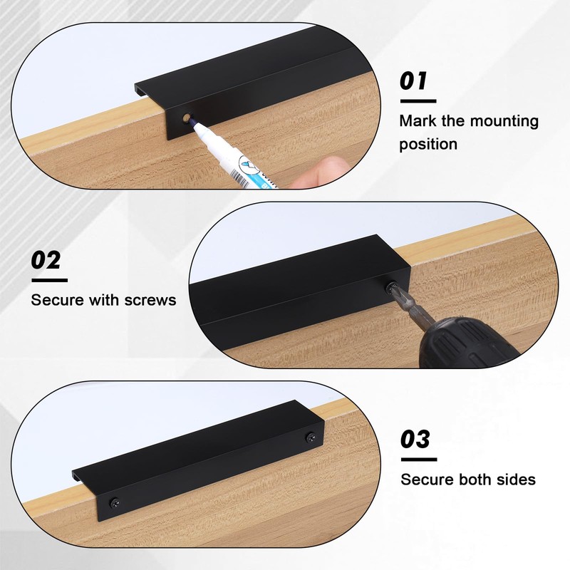 JIZZU 12 Pack Concealed Kitchen Door Handles, Black Cabinet Handles,