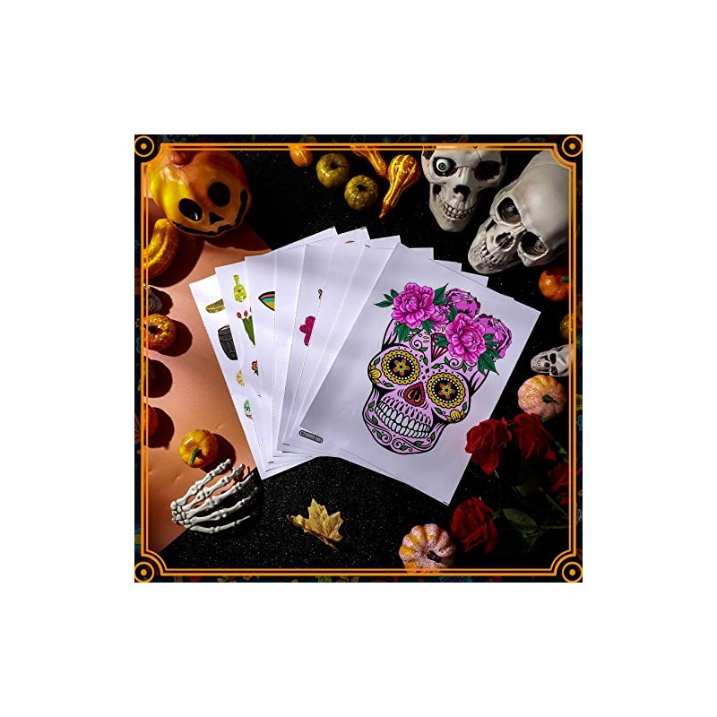 Yerliker 8 hojas Dia De Los Muertos Decoraciones, calcomanías para