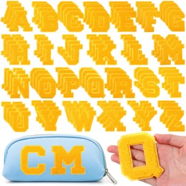 104 Pcs Chenille Letters Patches Iron on Large 3.2 H x 2.4 W College Letters Patches Embroidered Trimmed Preppy Alphabet for Clothing Repairing(Yellow)