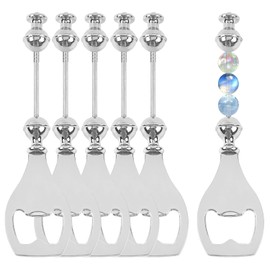 ASUNFO 6 Pcs Beadable Beer Opener Metal Decorative Beaded Bottle Opener for DIY Bar Silver