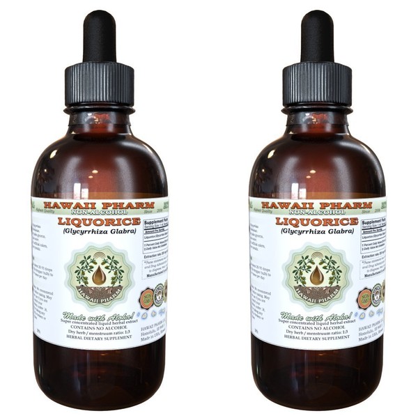 HawaiiPharm Liquorice Alcohol-Free Liquid Extract, Organic Liquorice (Glycyrrhiza Glabra) Dried Root Glycerite 2x2 oz