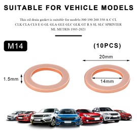 ZNDAW 10 PCS Oil Drain Plug Gasket, 14mm Copper Oil Crush Washer for OEM PN Part 007603-014106, M14 Automotive Drain Plug Washer Gaskets Seals Replacement, Car Accessories