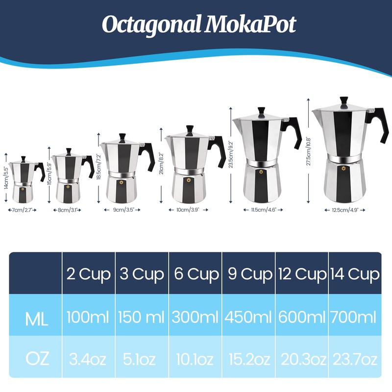 Supvision 6 Cup Moka Pot Aluminum 300ml Italian Coffee Maker