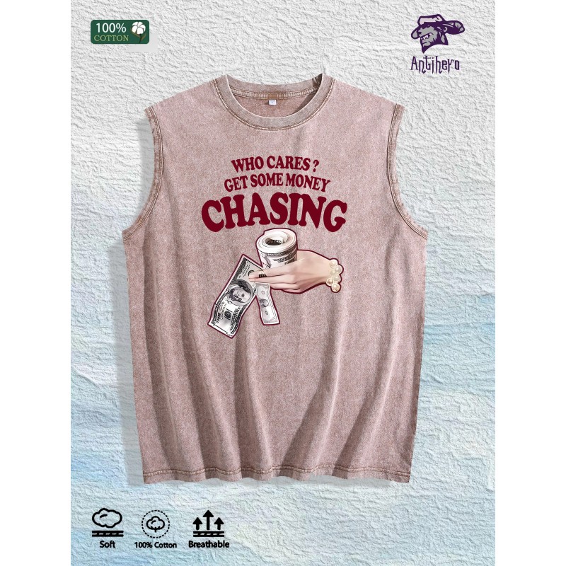Who Cares? Get Money Chasing Graphic Washed Vest US Warehouse