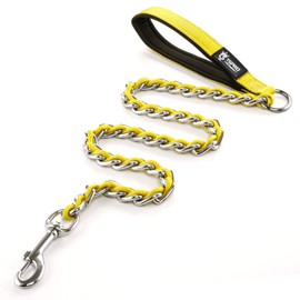 TSPRO Chew Proof Dog Leash Stainless Steel Dog Leash Metal Chain Training Dog Leash with Soft Handle for Medium Large Dog(4MM,Yellow)