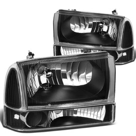 DNA MOTORING Headlight Assembly (Driver & Passenger Side) Compatible With Ford Excursion 00-04/F250 / F350 / F450 / F550 SD 99-04,HL-OH-F99SD4P-BK-CL1