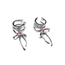 Alloy ribbon bow lace stud earrings delicate tassel earrings for women Faux pearl ballet style ear bone clips without piercings Ballet ear clip