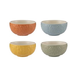 Mason Cash Home to Roost 200ml Preparation Bowls Set of 4 Stoneware Folk-Inspired Hen and Cockerel Style Multicolored Pinch Pots Dip & Dessert Dishes Dishwasher & Microwave Safe Kitchenware