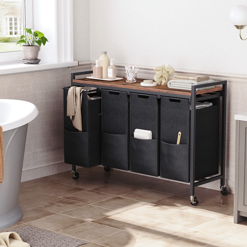 HOOBRO Laundry Sorter 4 Sections, Laundry Hamper with Wheels, 4