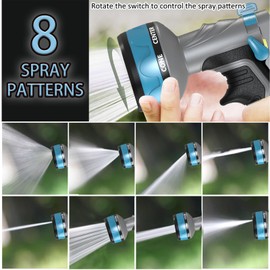HmiL-U Upgrade Garden Hose Nozzle Sprayer with Water Volume Control Valve, High Pressure Water Gun, 8 Adjustable Watering Patterns Suitable for Watering Plants Washing Cars and Showering Pets