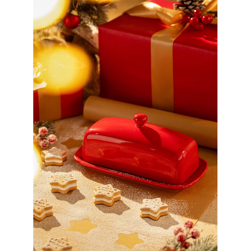 Sweese Butter Dish with Lid, Porcelain Butter Keeper, 7.8 Inch