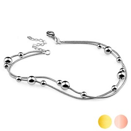 Kim Johanson Dream women's stainless steel anklet set in silver, rose gold and gold, with movable beads and an extra strong lobster clasp, including jewellery pouch, Stainless Steel, Silver