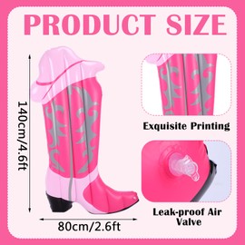 JolliLudo 2 Pcs Pink Cowgirl Boot Pool Float Inflatable Pool Rafts 4.6 ft Tall Bachelorette Decor Singles Party Western Cowgirl Theme Decor Summer Lounge Raft Toys for Adults Bride