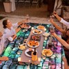 Colorful Brick Tablecloth 54 x 108 Inches Retro 80s 90s