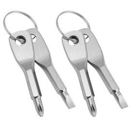 2Pack Pocket Screwdriver Set- Best Stocking Stuffers - EDC Keychain - Portable Repair Tool for Small Projects, Furniture - Compact & Ergonomic Flat Head & Phillips Key Screwdrive (Silver-S)