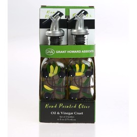 Grant Howard Hand Painted Mini Oil and Vinegar Glass Cruet with Pourer, 2 Set, Olives, 6 oz